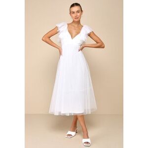 White Swiss Dot Tie-back Midi Dress